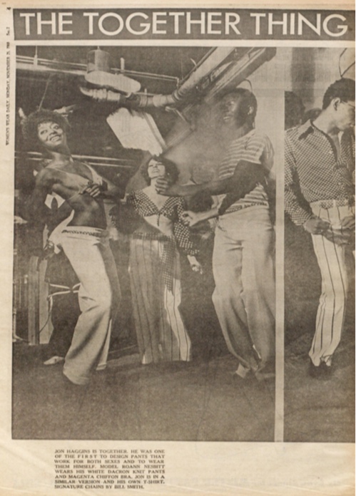 A newspaper clipping reads "The Together Thing" in large font above a full-page image of a group of people dancing.