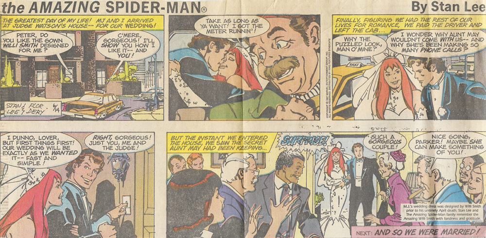 Newspaper clipping from the Philadelphia Inquirer of Peter Parker and Mary Jane Watson's wedding